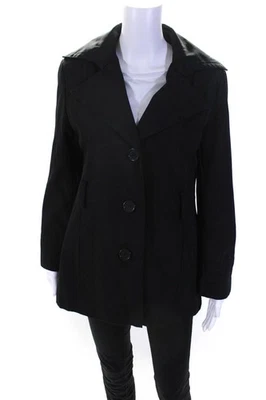 Andrew Marc Womens Notched Collar Button Up Mid Length Coat Jacket Black Size S - Image 1 of 4