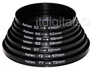 STEP-DOWN Stepping Metal Adapter RING SET 77 72 67 62 58 55 52 49 mm 7 Piece   - Picture 1 of 3