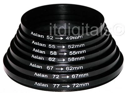 STEP-DOWN Stepping Metal Adapter RING SET 77 72 67 62 58 55 52 49 mm 7 Piece   - Image 1 of 3