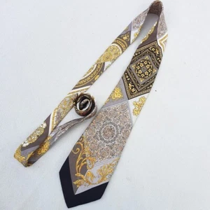 Versace gold 100%silk mens neck tie with Medusa print mad in italy corbata - Imagen 1 de 10