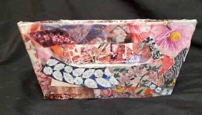 PINK AND BLING DECORATIVE COLLAGE STURDY BIN WITH HANDLES HOME DECOR HANDMADE - Image 1 of 4