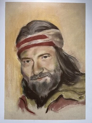 "Dibujo de retrato pastel de colección 17x12"" sin firmar Willie Nelson boceto artístico circa 1981" Foto 1 de 4