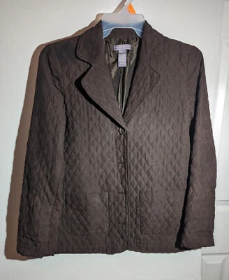 Laura Scott quilted, button front jacket with pockets, Size M, Dark Brown - Image 1 of 2