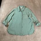 Anne Klein Womens XL Casual Button Up Shirt Sage Green Gauzy Boho 3/4 Sleeve