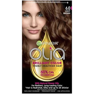 Garnier Olia Permanent Hair Color 6.0 Light Brown with Flower Oils 1 ct 6 Pack - Picture 1 of 6