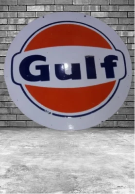 Gulf Porcelain Enamel Heavy Metal Sign 30 Inches Double  Side - Image 1 of 2