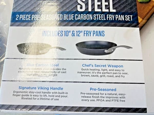 Viking Blue Carbon Steel pre-seasoned Fry Pan Set, 10", 12", NIB - Picture 1 of 5