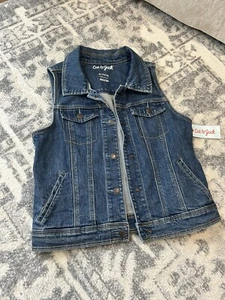 Cat & Jack Girls XL 14/ 16 Blue Jean Denim Vest Jacket Button Front Dark Wash - Picture 1 of 2