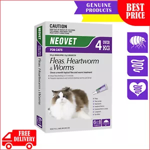 Neovet 6 Pipettes for Cats Over 4 Kg PURPLE Flea Heartworm Worm Treatment - Picture 1 of 1