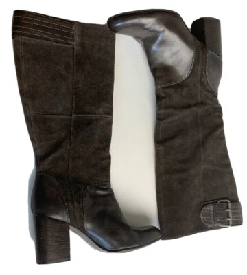 Calvin Klein Jeans Gemma Women Sz. 7.5 Knee High Heel Boots Pull Up Brown Suede - Image 1 of 4