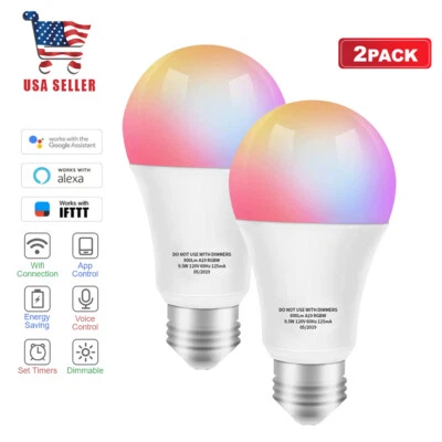 Smart Light Bulb, RGB Color Changing CCT LED Bulbs, Works with Alexa, 2pack - Image 1 of 4
