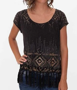 Buckle Miss Me Southwestern Fringe Top Shirt Stitch Fix Womens Size M NWT Black - Picture 1 of 14