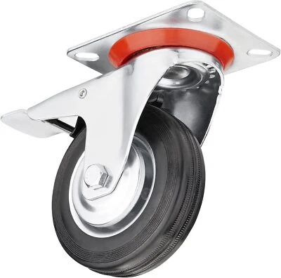 Ruota per carrello girevole rotella 100mm con freno 360Â° Piastra Di Fissaggio - Immagine 1 di 4