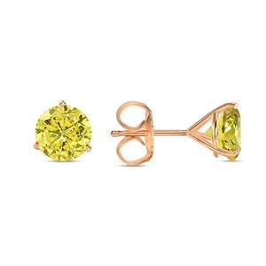 Orecchini Canarino Taglio Tondo 4,50 Ct Borchie Oro Rosa Massiccio 14K Push Back Martini - Foto 1 di 3