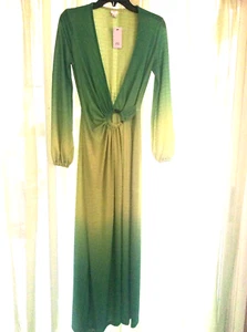 WOMEN'S SZ M  RIVER ISLAND Sheer Slip Dress PLUNGE NECK HOMBRE GREENS LONG GOWN - Picture 1 of 10