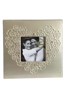 Neu Metall Herz Design Strass verziert Quadrat Silber Ton Fotorahmen - Bild 1 von 6