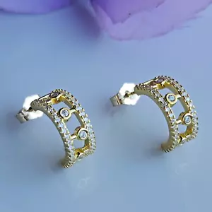 925 Sterling Silver Round Open Hoop Sapphire 1/2'' Earrings Gemstone Gold-Plated - Picture 1 of 4