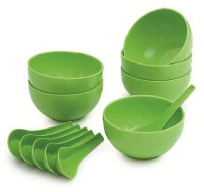 Microwave Safe Plastic Round Shape Soup Bowls Set (Small, Green) - 6 Bowl, SPOON - Image 1 of 4