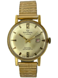 NOS Herrenarmbanduhr Santima golden dial Handaufzug Arios Ltd., funktioniert - Bild 1 von 5