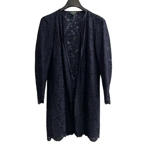 Lauren Ralph Lauren Cardigan Womens M Blue Lace Open Front Duster Old Money - Picture 1 of 6