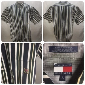 Tommy Hilfiger Vtg 90s Men Size Large Striped Green Blue White Shirt          B2 - Picture 1 of 8