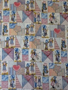 Vintage Holly Hobbie Fabric American Greetings Manes Blue Calico Patchwork 44x64 - Picture 1 of 9