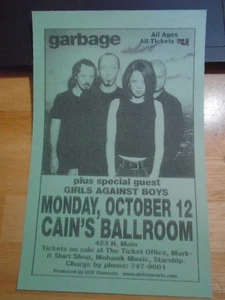 RARE Garbage Girls Against Boys '98 tour CONCERT FLYER butch vig Cain's Ballroom - Picture 1 of 1