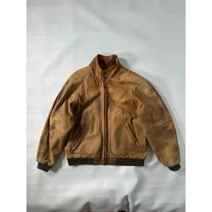Vintage Context Herren S Braun Leder Flieger Bomber Jacke Gefüttert Reißverschluss Freizeit - Bild 1 von 15