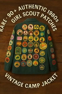 RARE 1980s Girl Scouts Patch Jacket – 90+ Vintage Badges Uniform M - Picture 1 of 20