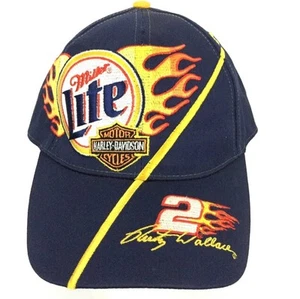 Vintage Miller Lite Racing Harley Davidson Rusty Wallace Nascar Flames Snapback - Bild 1 von 9