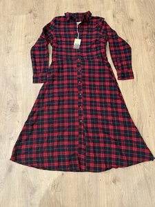 Cozy Cabin Alpine Lodge Flannel Maxi Dress By Kiel James Patrick Women’s 10 Red - Picture 1 of 9