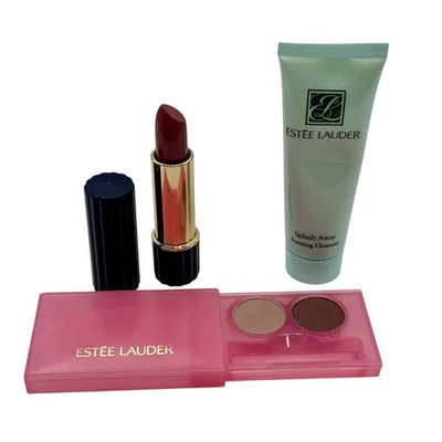 3 Estee Lauder Products 2 Eyeshadows Bordeaux Perfect Heather Lipstick Cleanser - Image 1 of 4