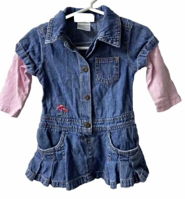 Vestido Carters Watch the Wear Azul Denim Bebé Niña 12 Meses Bordado Volantes Foto 1 de 4