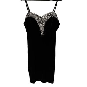 Fashion Nova Black Velvet Gem Spaghetti Strap Dress Size Medium - Picture 1 of 7
