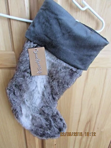 Sears Roebuck Christmas Stocking Olive Green Faux Suede & Fur  - NIP! - Picture 1 of 6