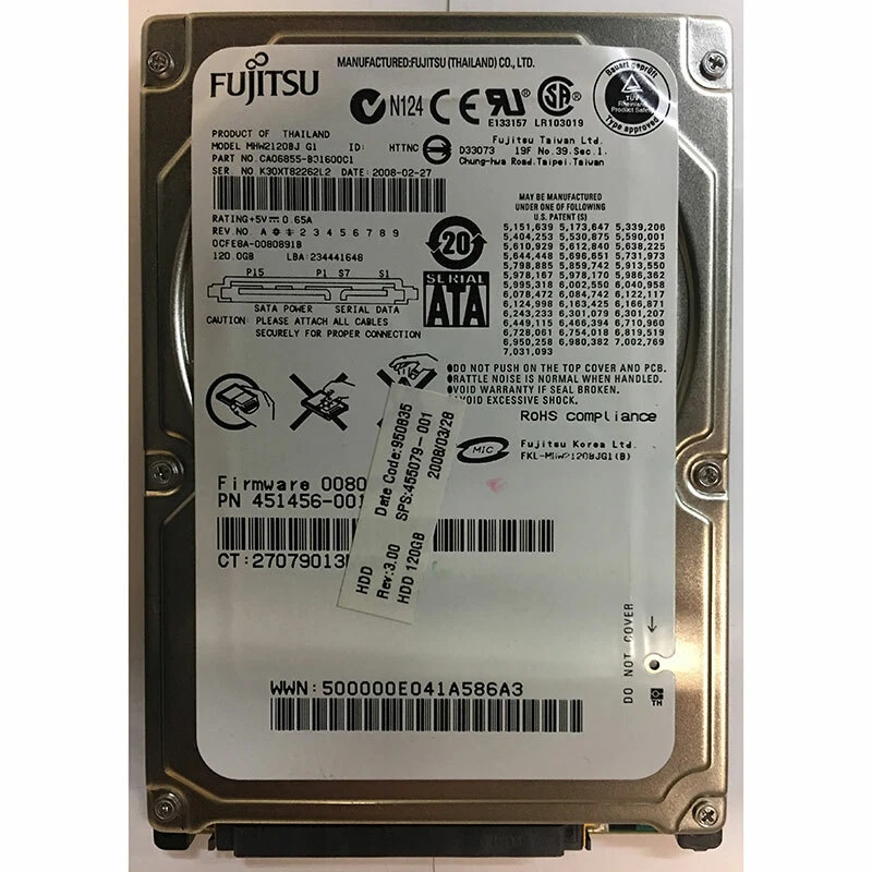 MHW2120BJ - Fujitsu 120GB 7200 RPM SATA 2.5" HDD - Image 1 of 1