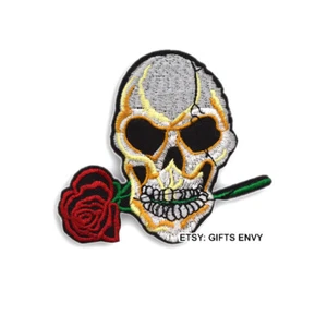 3.5x3.5 Iron-On Embroidered Appliqué Patch - SKULL ROSE - Halloween Patches - Picture 1 of 4