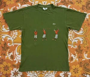 Vintage 90s Lacoste ⌘ Golf Swing ⌘ Green Textured T-Shirt Size 3 - Made France - Picture 1 of 5
