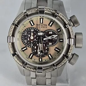 INVICTA RESERVE CHRONOGRAPH SWISS MADE WR 200M STAINLESS STEEL BEIGE DIAL 50mm - Picture 1 of 12