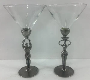 Patrick Meyer Male Female Nude Human Form Sculpture Martini Drinking Glasses Pew - Picture 1 of 7