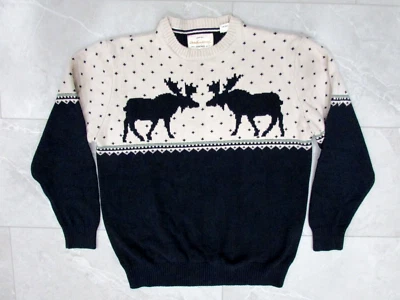 Weatherproof Men’s Pullover Crewneck Sweater Size XL Blue/Ivory Moose - Image 1 of 4