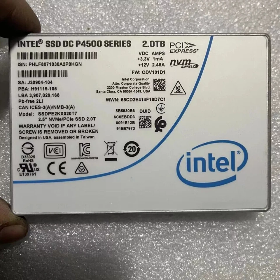 Intel 2TB P4500 SSD DC NVME U.2 2.5" PE2KX020T7P1 Solid State Drvie Disk for HP - Image 1 of 1