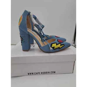 READ Cape Robbin Boho Western Denim Patches block high heel pointy toe Shoes - Picture 1 of 10