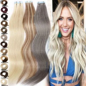 CLEARANCE Tape In 100% Real Remy Human Hair Extensions Skin Weft Body Wave 40pcs - Picture 1 of 54