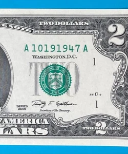 October 19, 1947 : A 10191947 A BIRTHDAY Note $2 Two Dollar Bill *UNC* - Picture 1 of 3