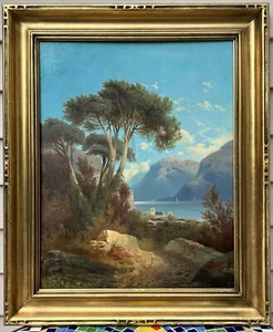 Antique Italian Landscape Oil Painting Lake Como Italy by Hearsch Dated 1880 - Picture 1 of 7