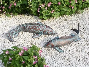 Set of 2 Koi Fish Decor Outdoor Statues Sculptures Antique Copper Garden Pond... - Picture 1 of 9
