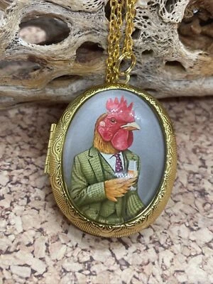 Medallón Foto Dorado Boda Recuerdo Medallón Gallo Vino Divertido Collar Traje Esmoquin Foto 1 de 4