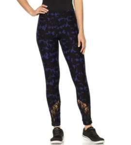 Warrior Danica Patrick schwarz blau Ikat Spitzenbesatz Yoga sportliche Leggings Damen S - Bild 1 von 2