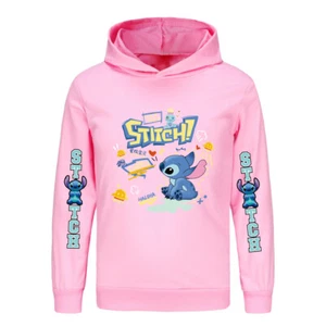 Stitch Blue Cat Girls' Hoodie Boys' Pure Cotton Hoodie Suitable for 5-13 Years - Picture 1 of 20